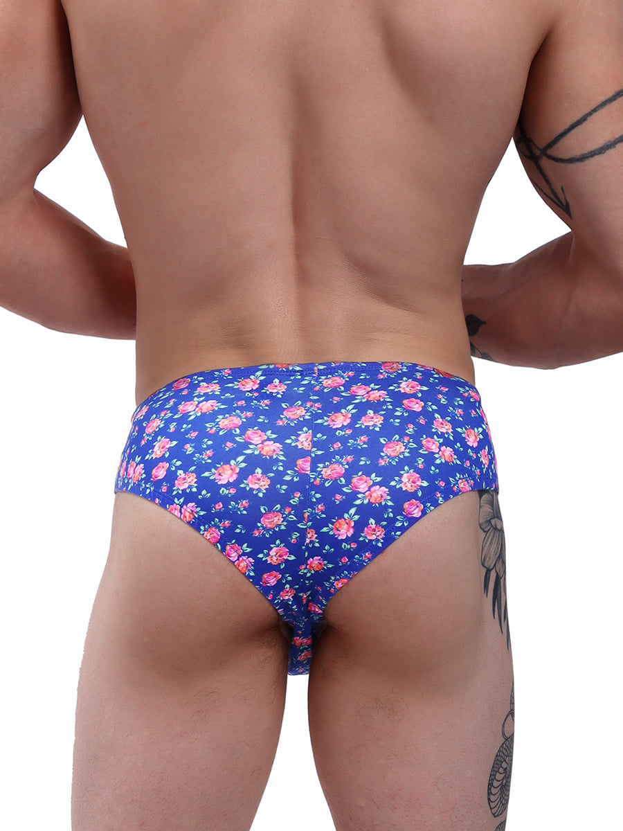 men's navy blue floral print penis sleeve panty - XDress