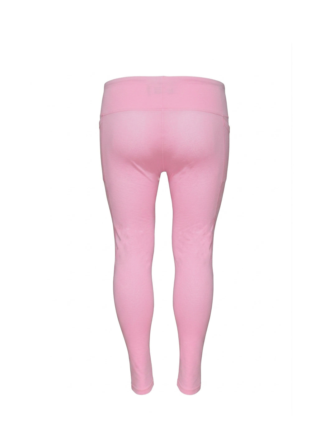 Pink full-length leggings shown from the back on a plain white background.