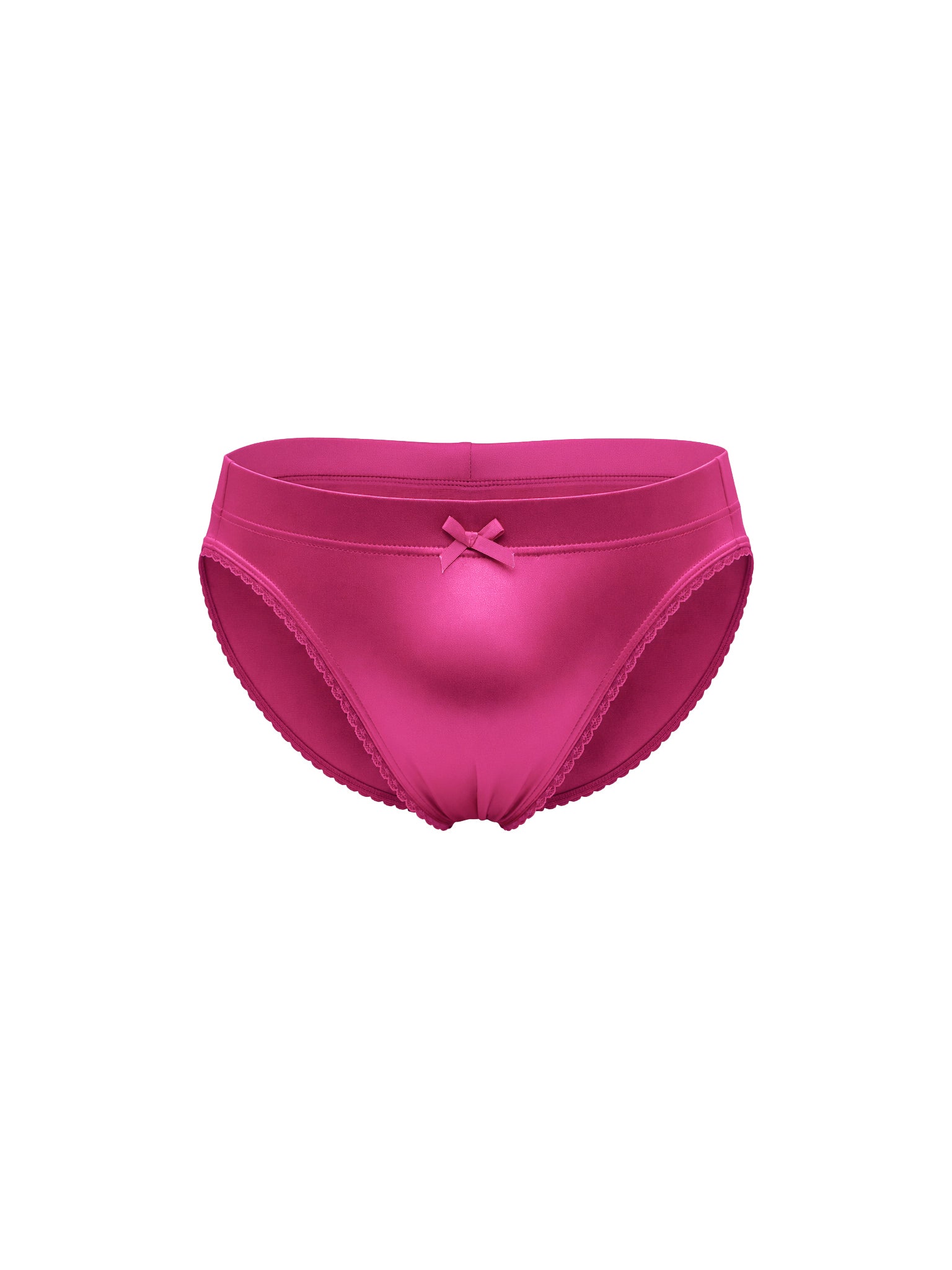 Front view of a pink satin panty on a white background.