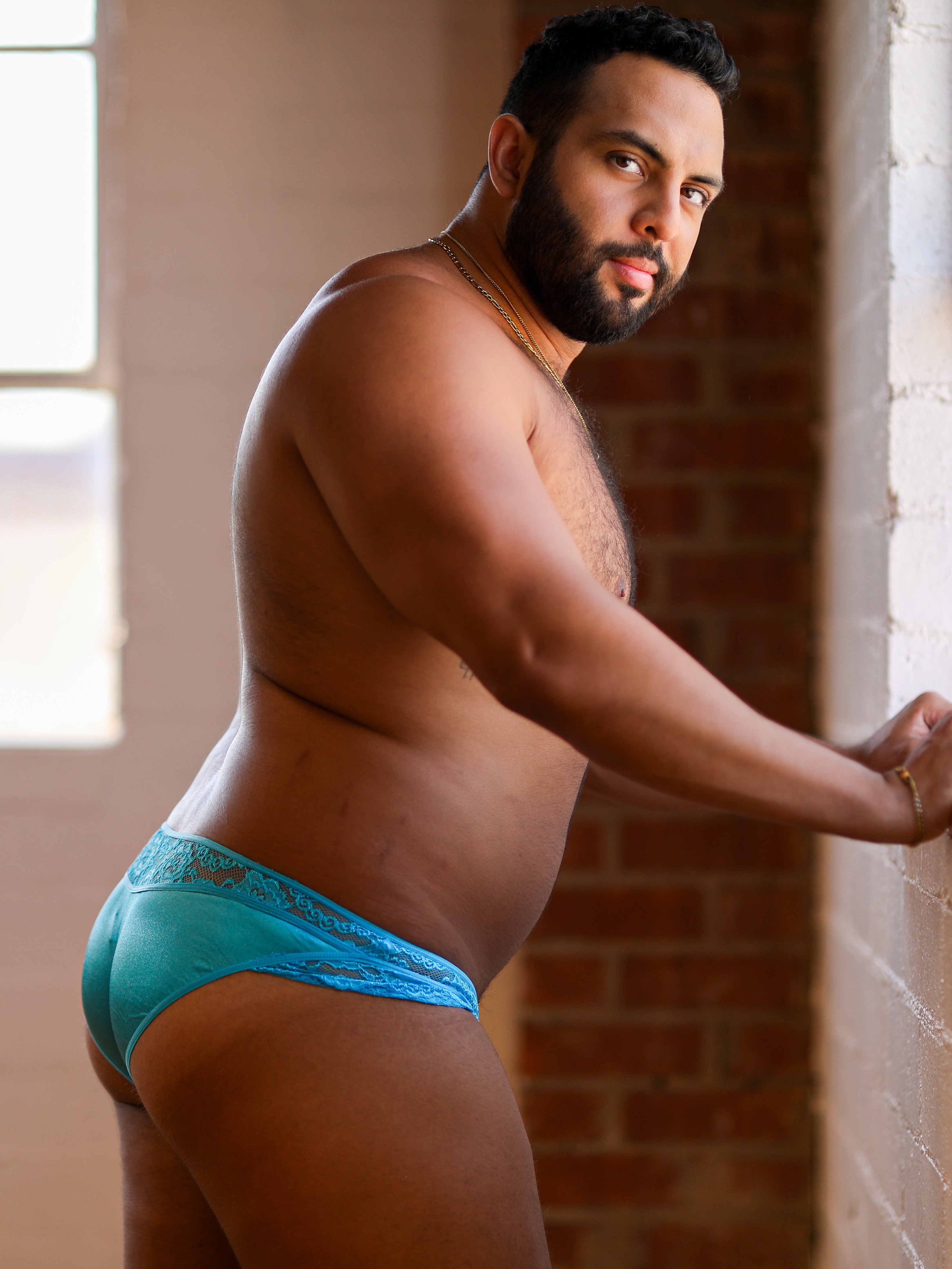 men's blue satin & lacey bikini panties - XDress Lingerie for Men