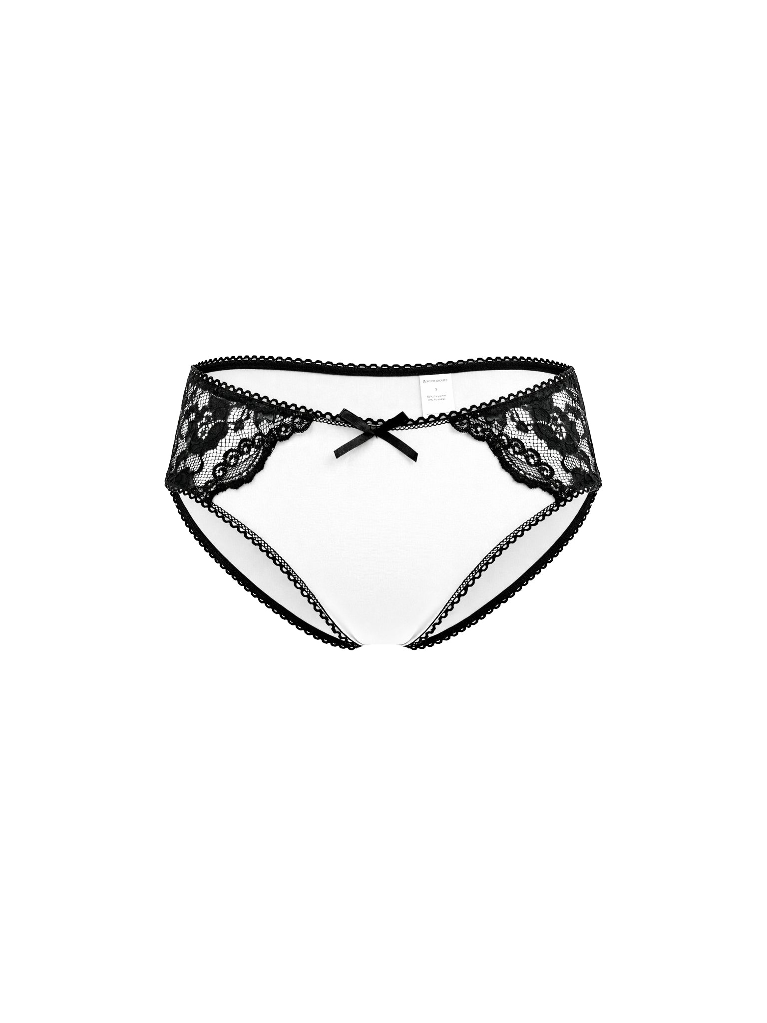 White underwear with black lace on a white background
