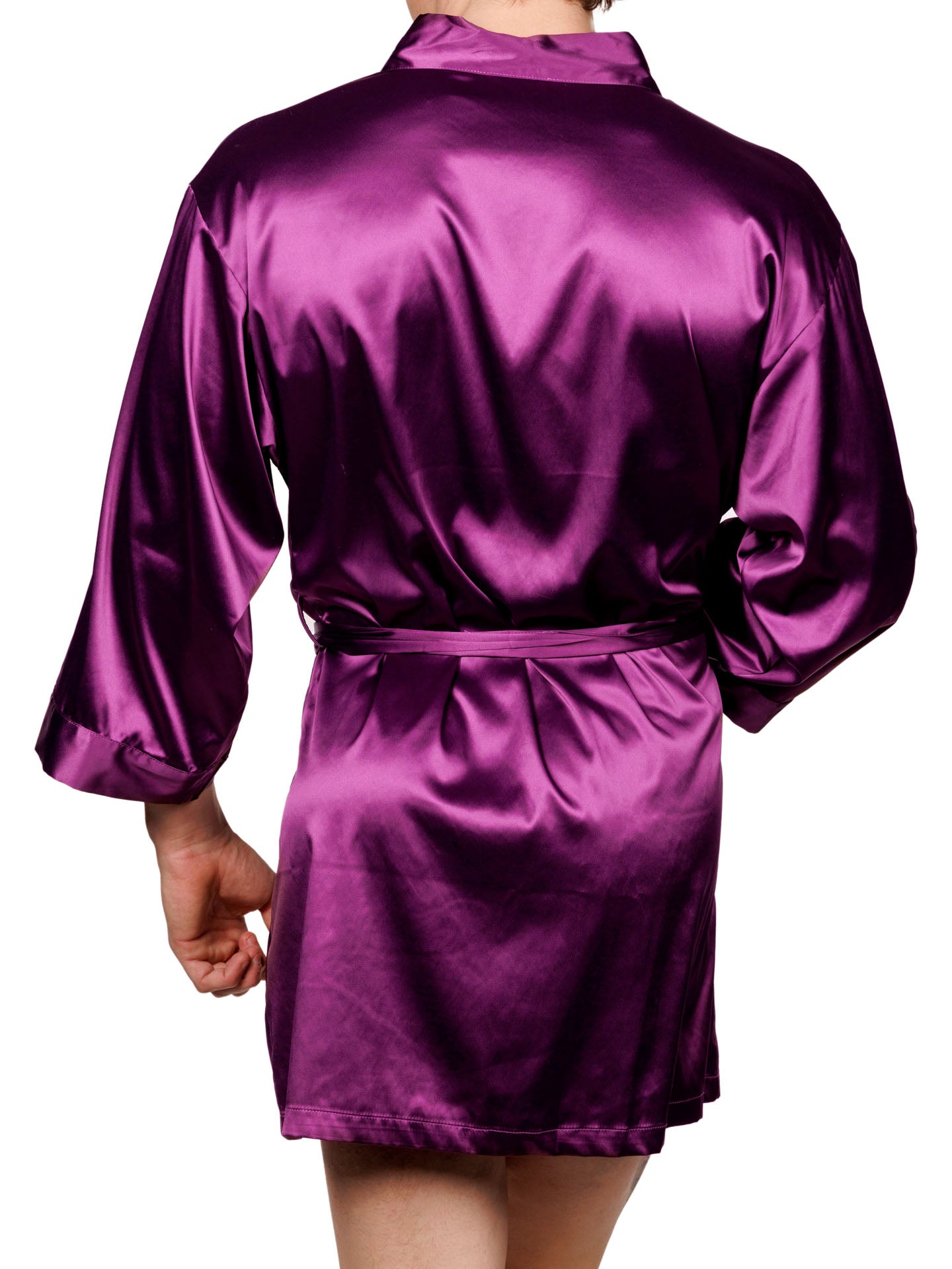 Back view of a male model wearing a purple XDress robe