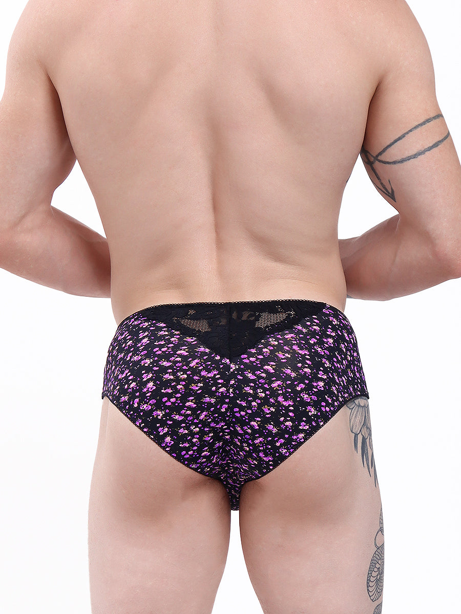 men's purple floral print high waist panties - XDress