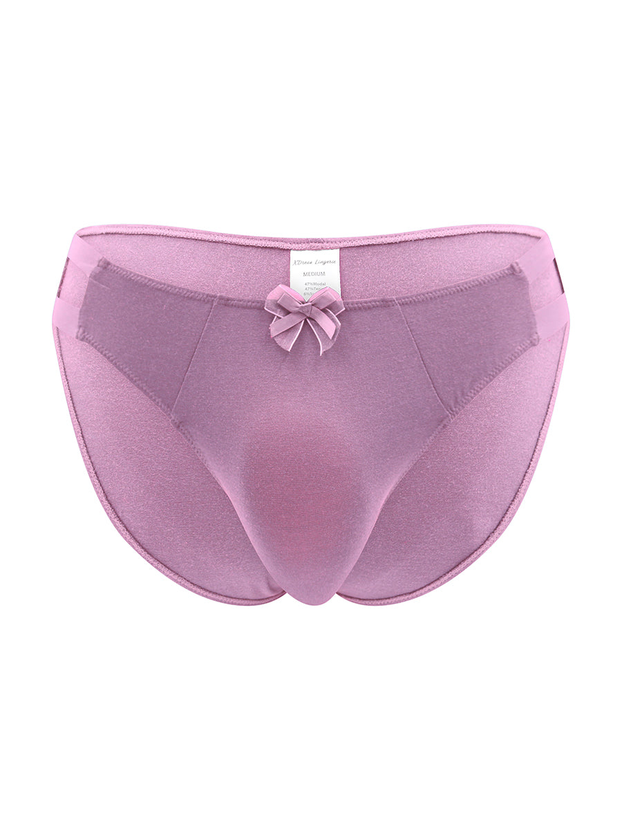 Purple men's underwear with a bow on a white background