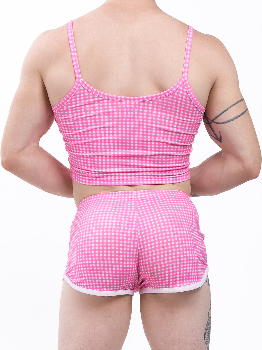 men's pink poly print crop top - XDress