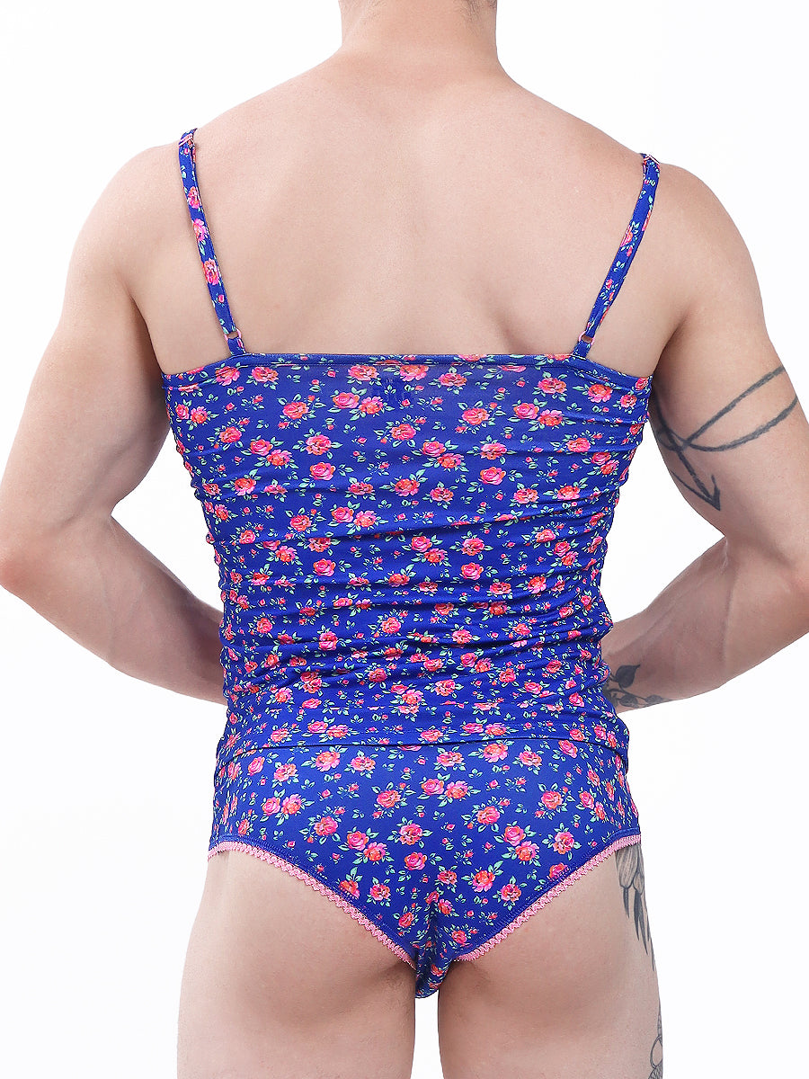Men's Blue Floral Print Camisole - Sexy Lingerie For Men