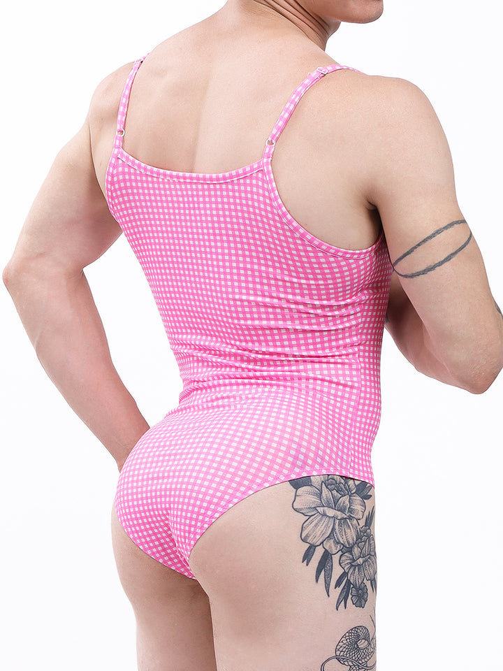 men's pink print full bodysuit - XDress
