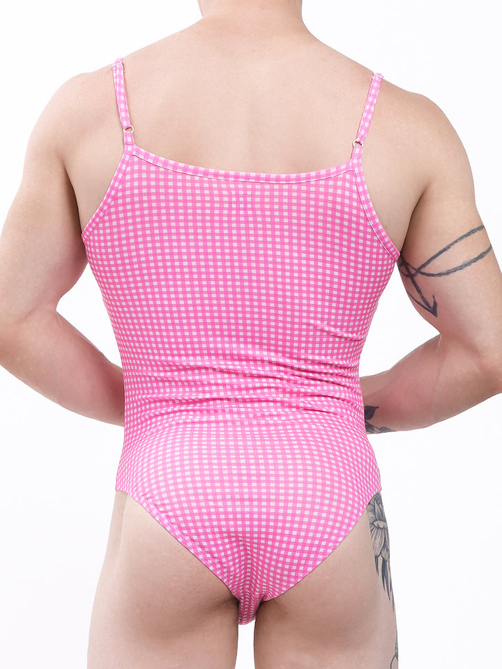 men's pink print full bodysuit - XDress