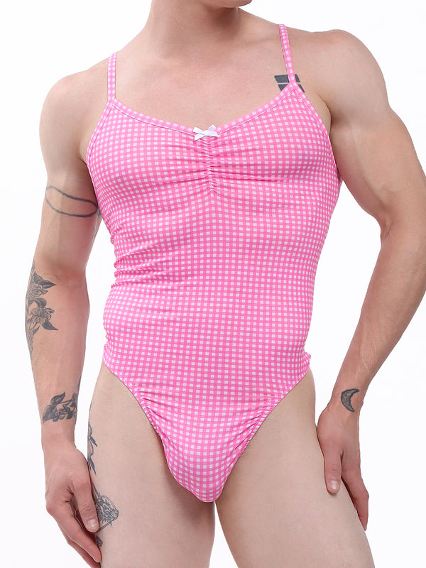 men's pink print thong bodysuit - XDress