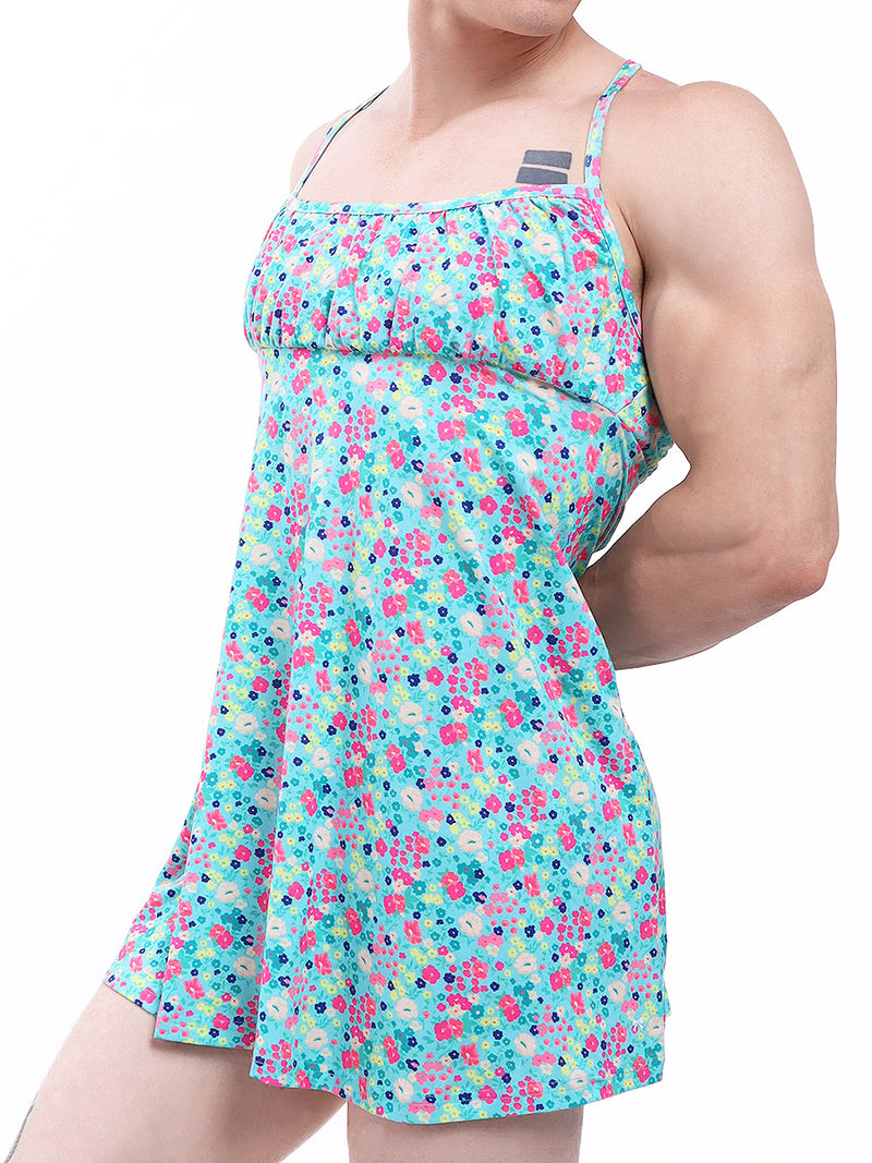 Mens Aqua Floral Print Nightie Sexy Lingerie For Men Xdress