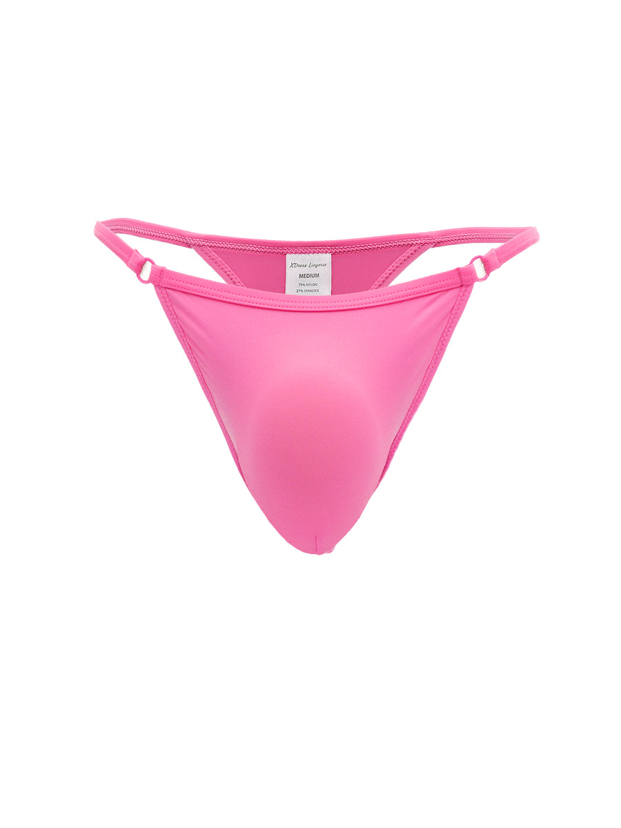 A pink men's thong panty on a white background.