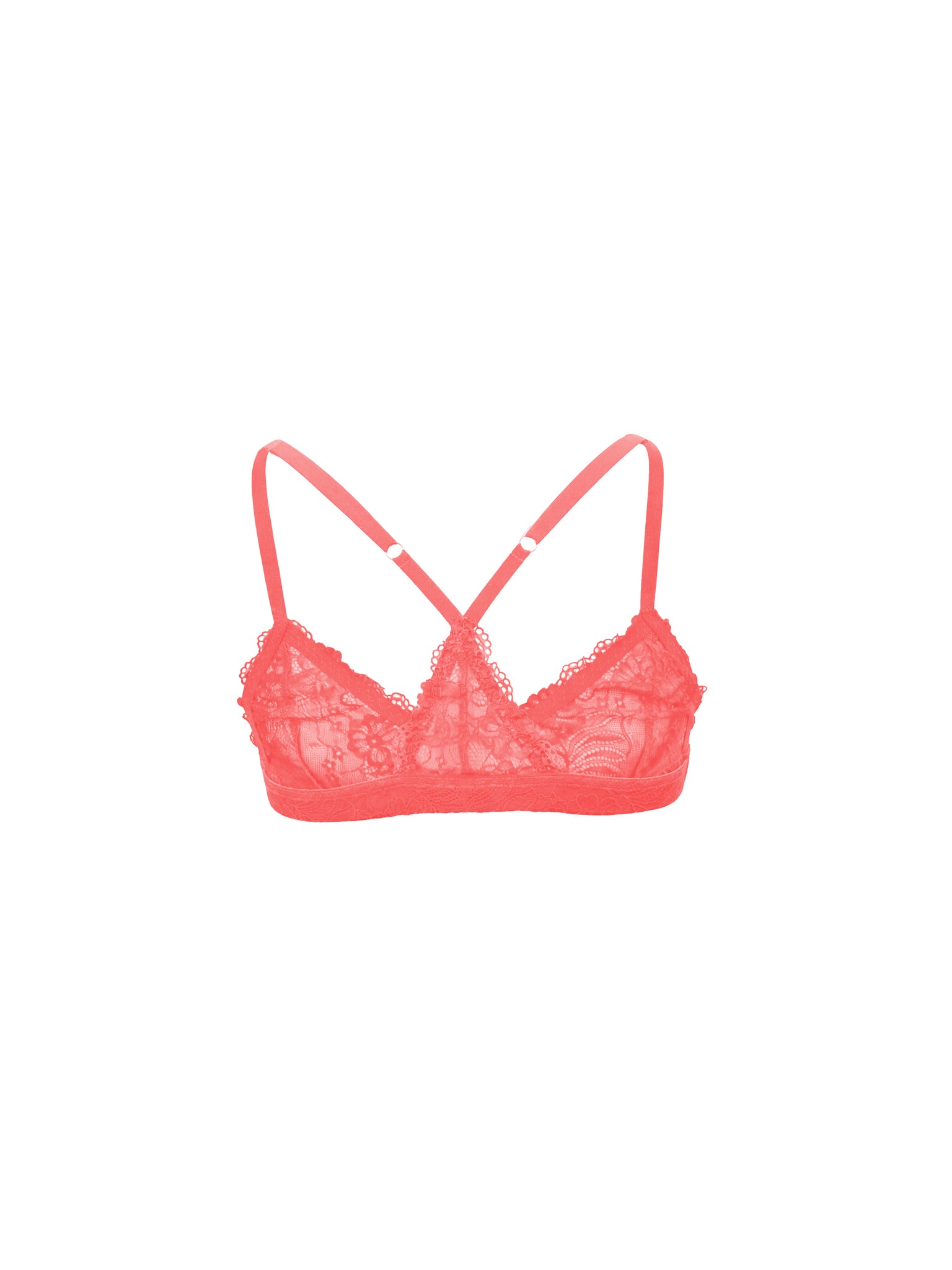 Coral lace bralette on a white background