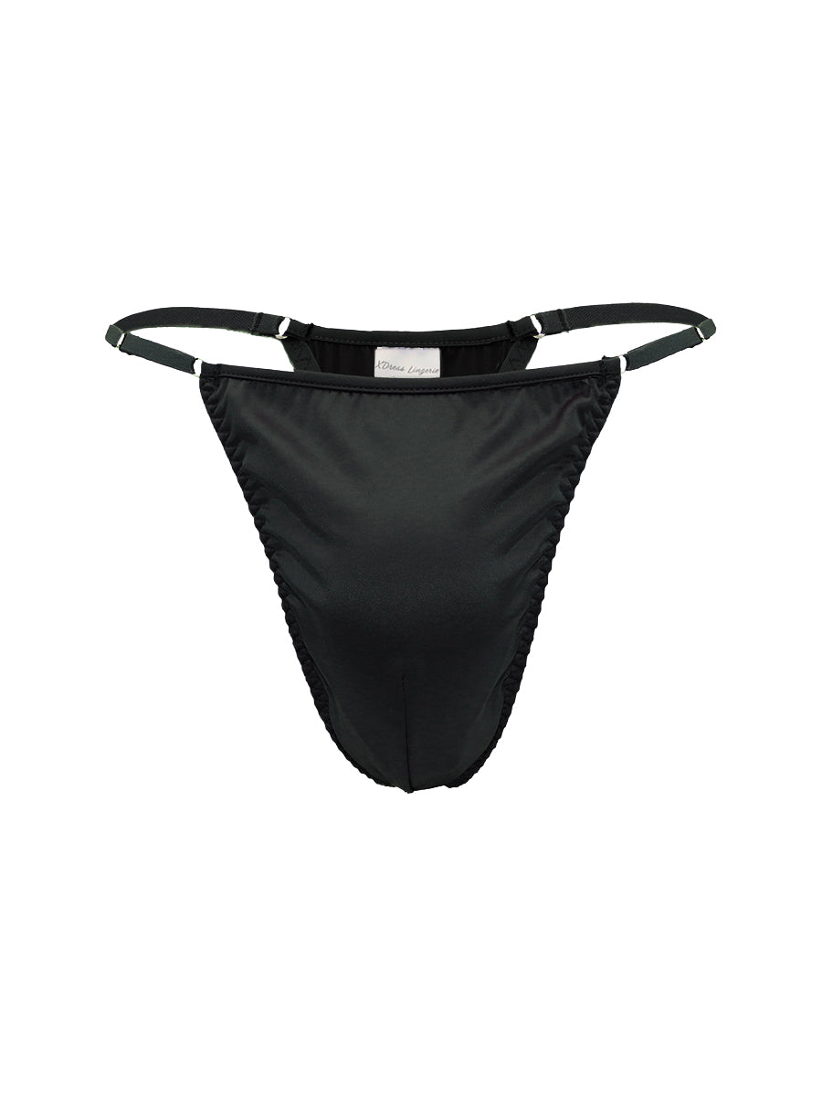 Men's black thong with straps on a white background