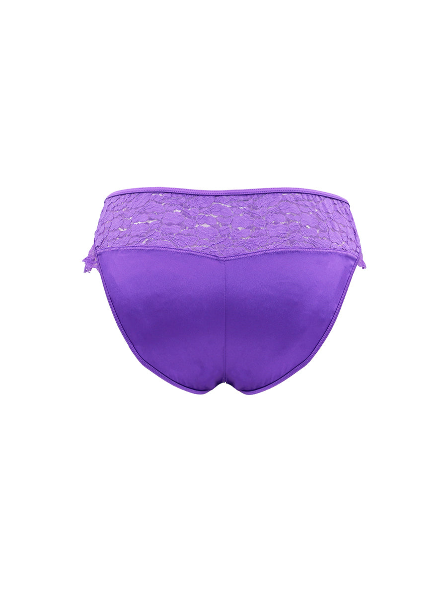 Purple satin and lace men's underwear, on a white background.