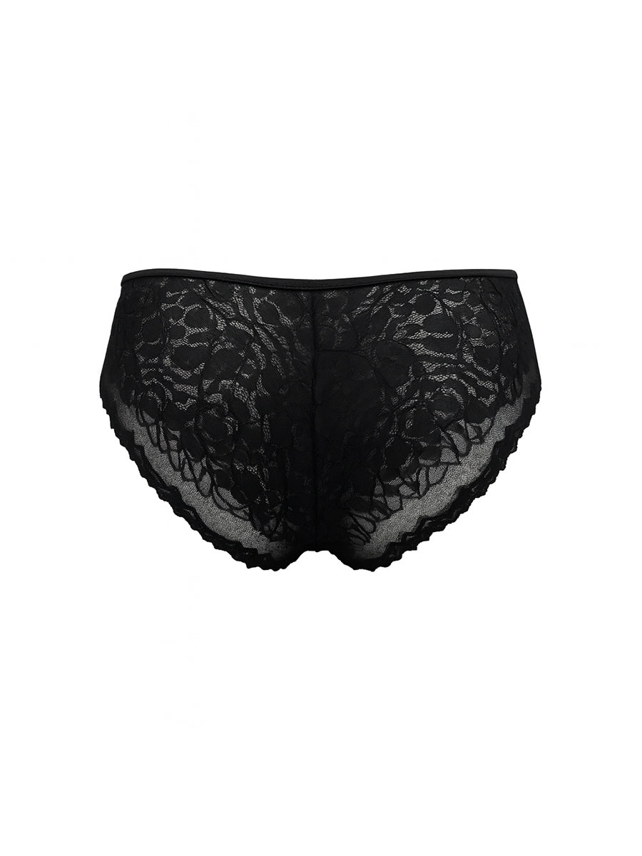 Black lace underwear on a white background