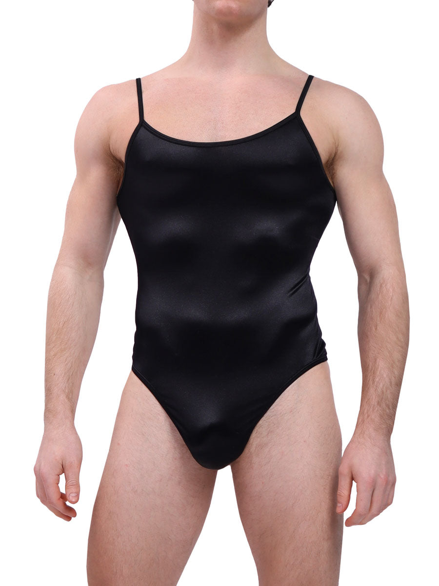 men's black satin thong bodysuit - XDress