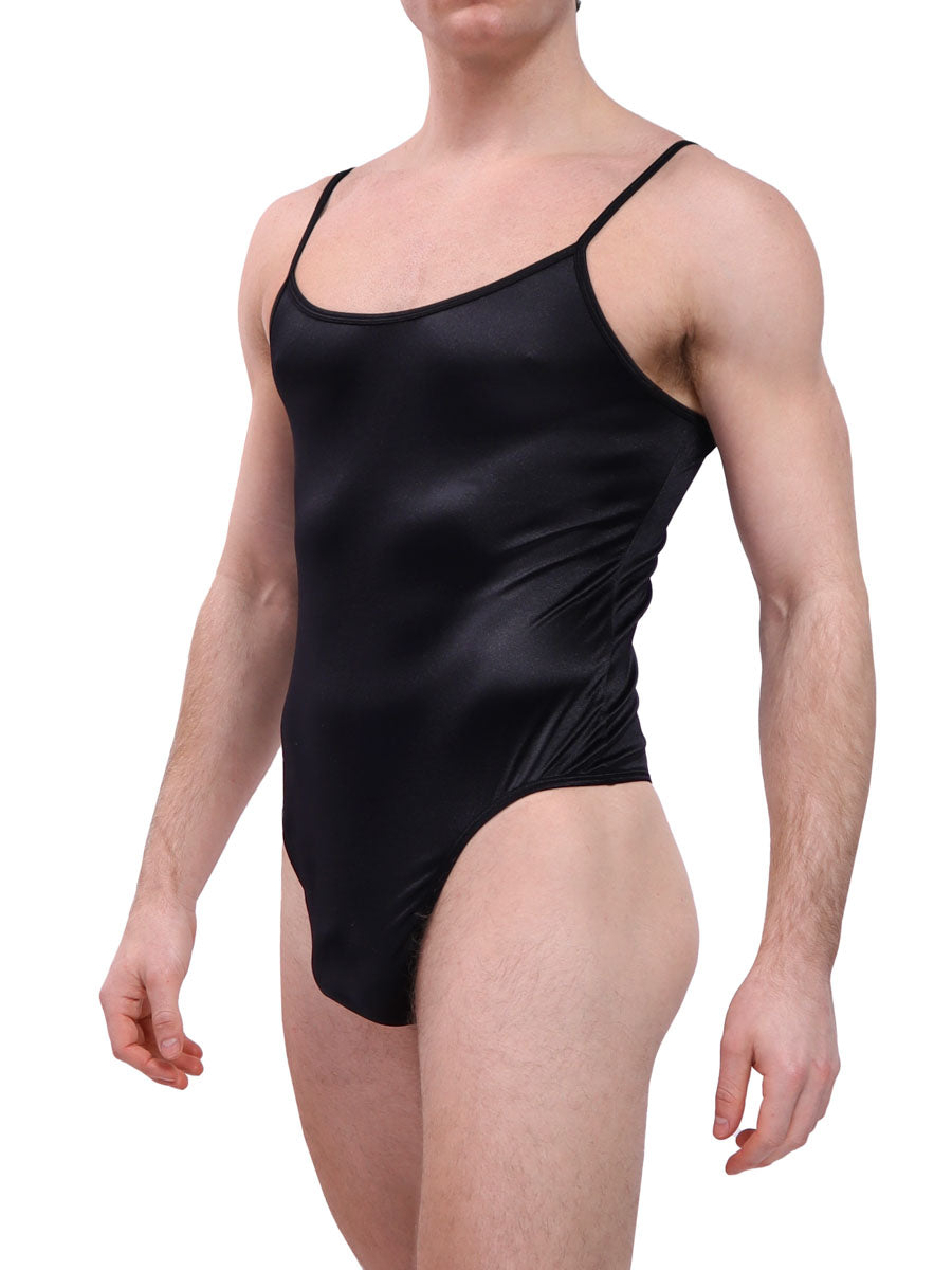 men's black satin thong bodysuit - XDress
