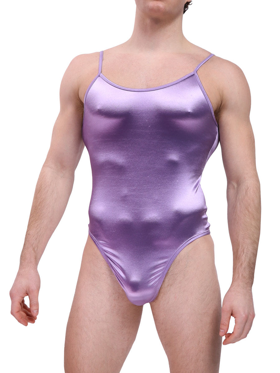 men's purple satin thong bodysuit - XDress