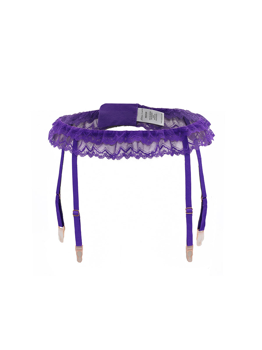 Purple lace garter belt for men on a white background.