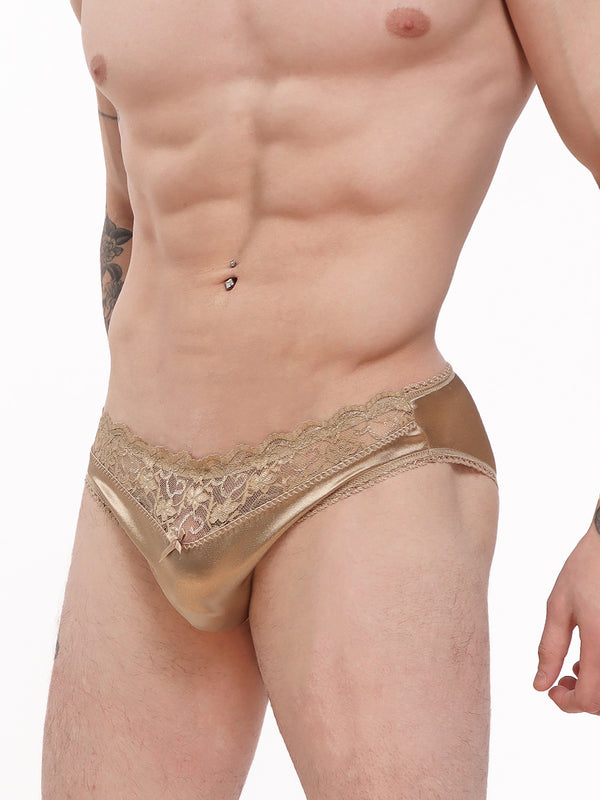 men's gold satin and lace bikini panties - XDress UK