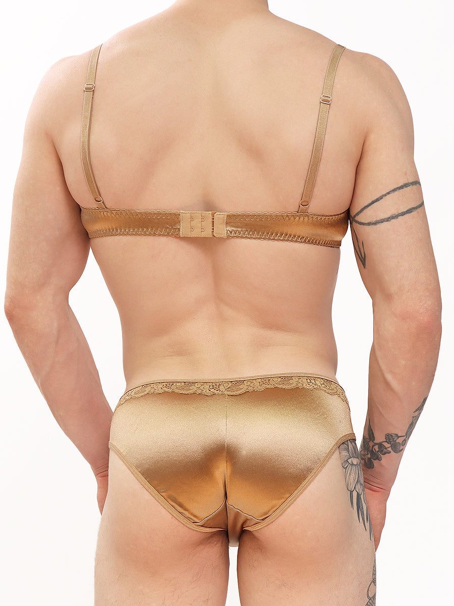 men's gold satin and lace bra - XDress
