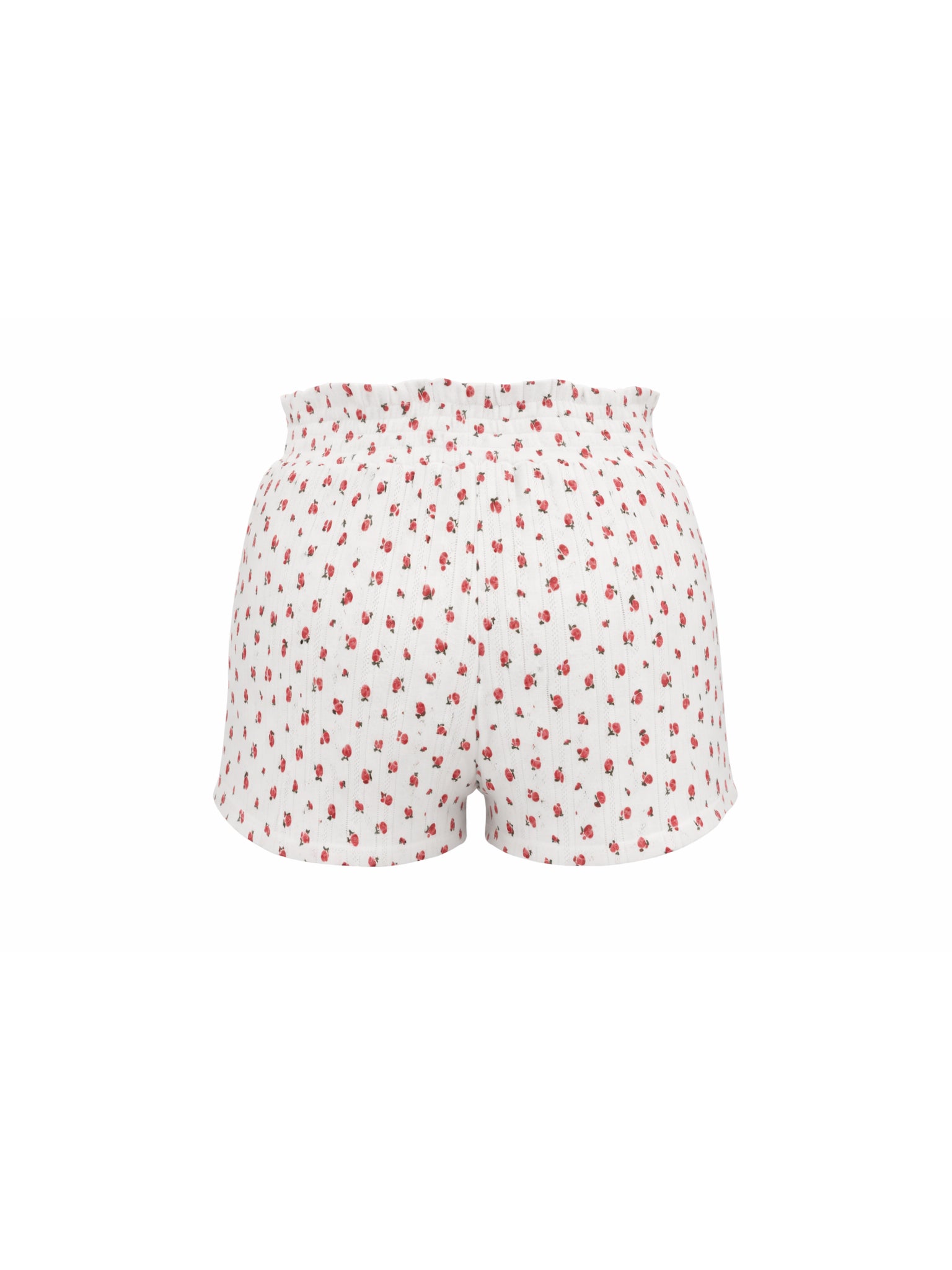 White shorts with red pattern on a white background