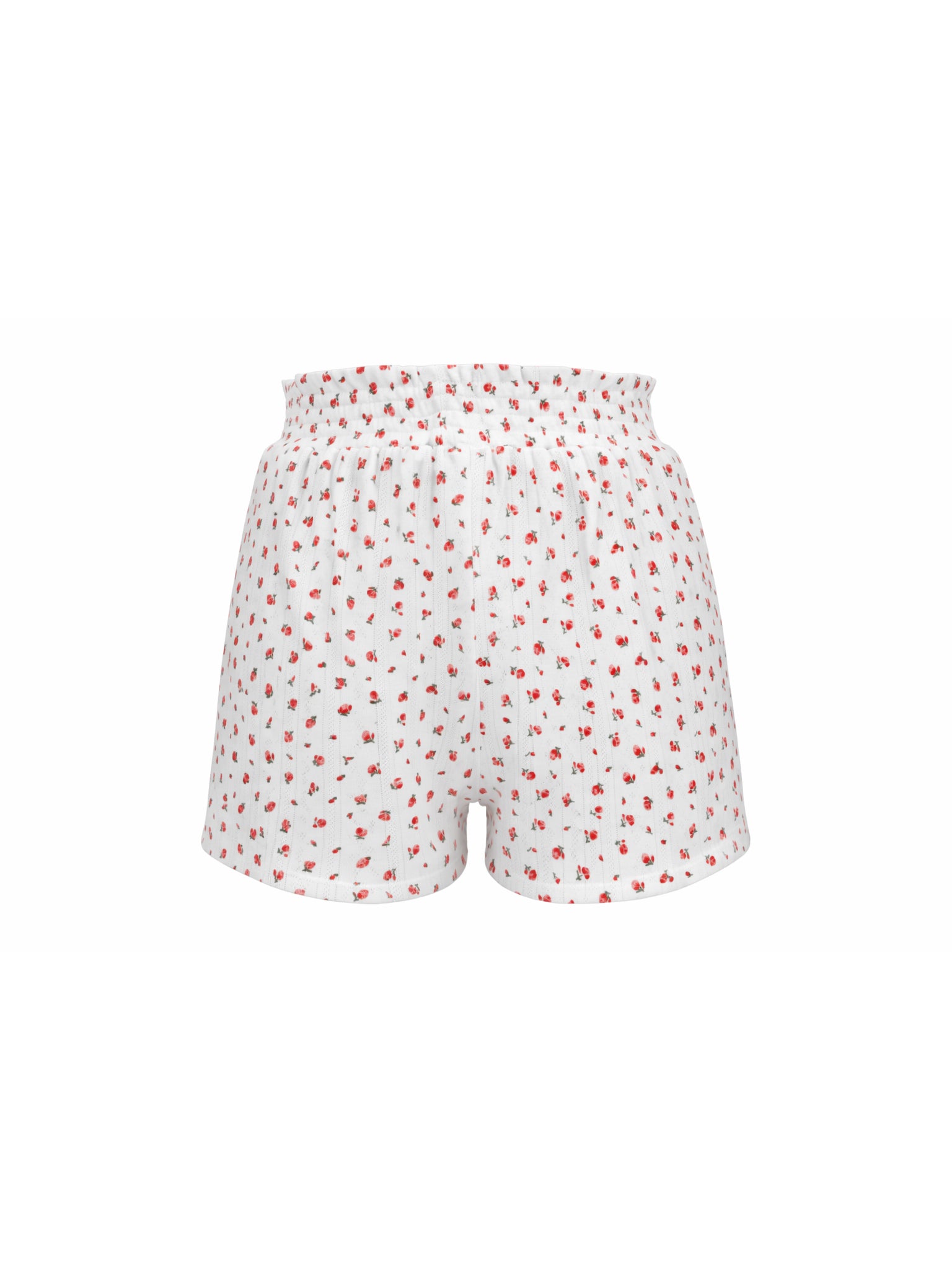 White shorts with red pattern on a white background