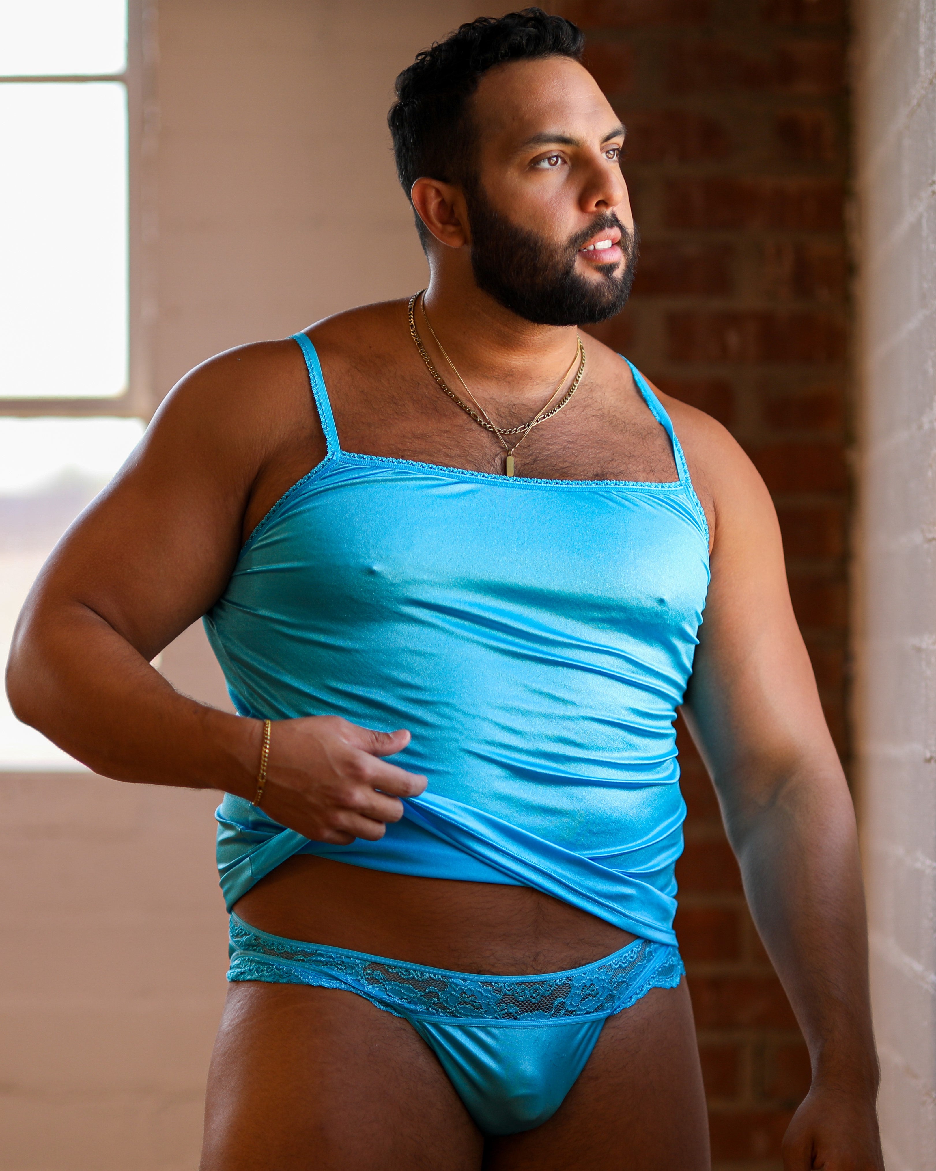 men's blue satin camisole - XDress Lingerie