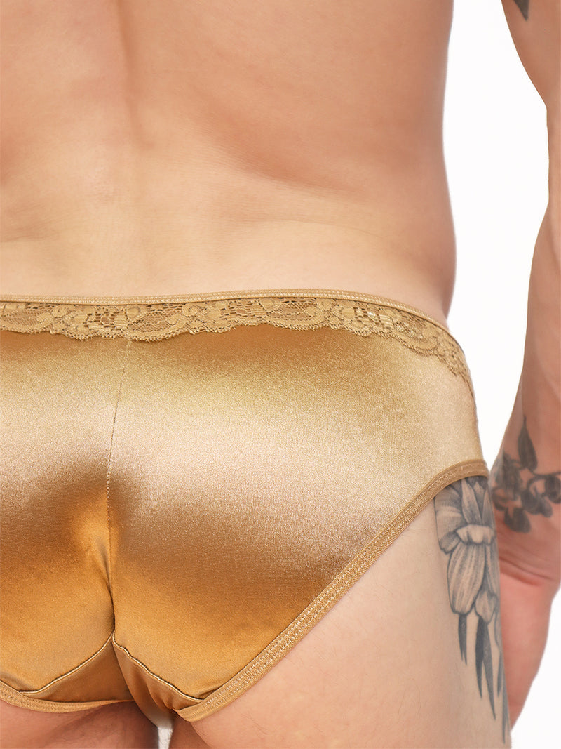 men's gold satin and lace panties - XDress