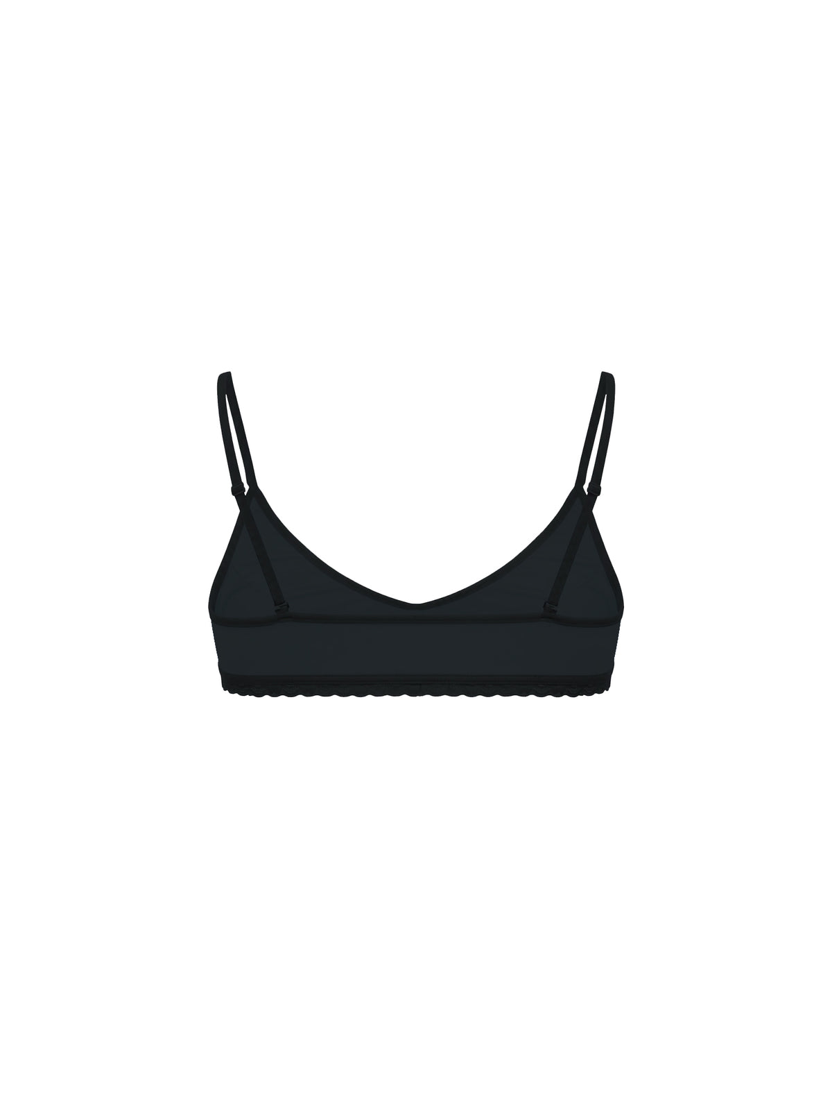 Rear view of a black men's bra on a plain white background.
