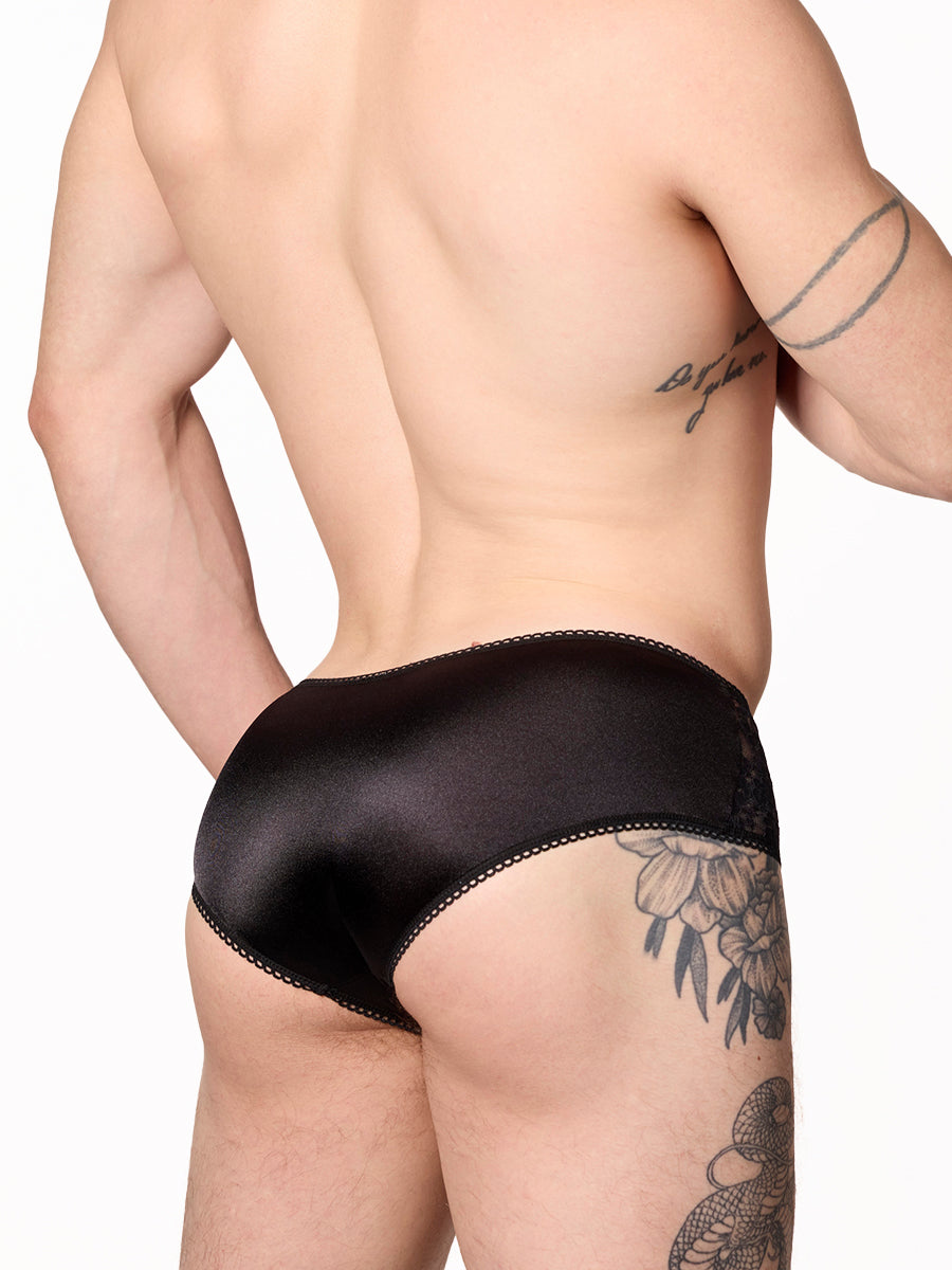 men's black satin & lace bikini panties - XDress
