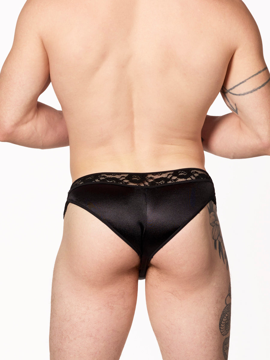 men's black satin & lacey bikini panties - XDress