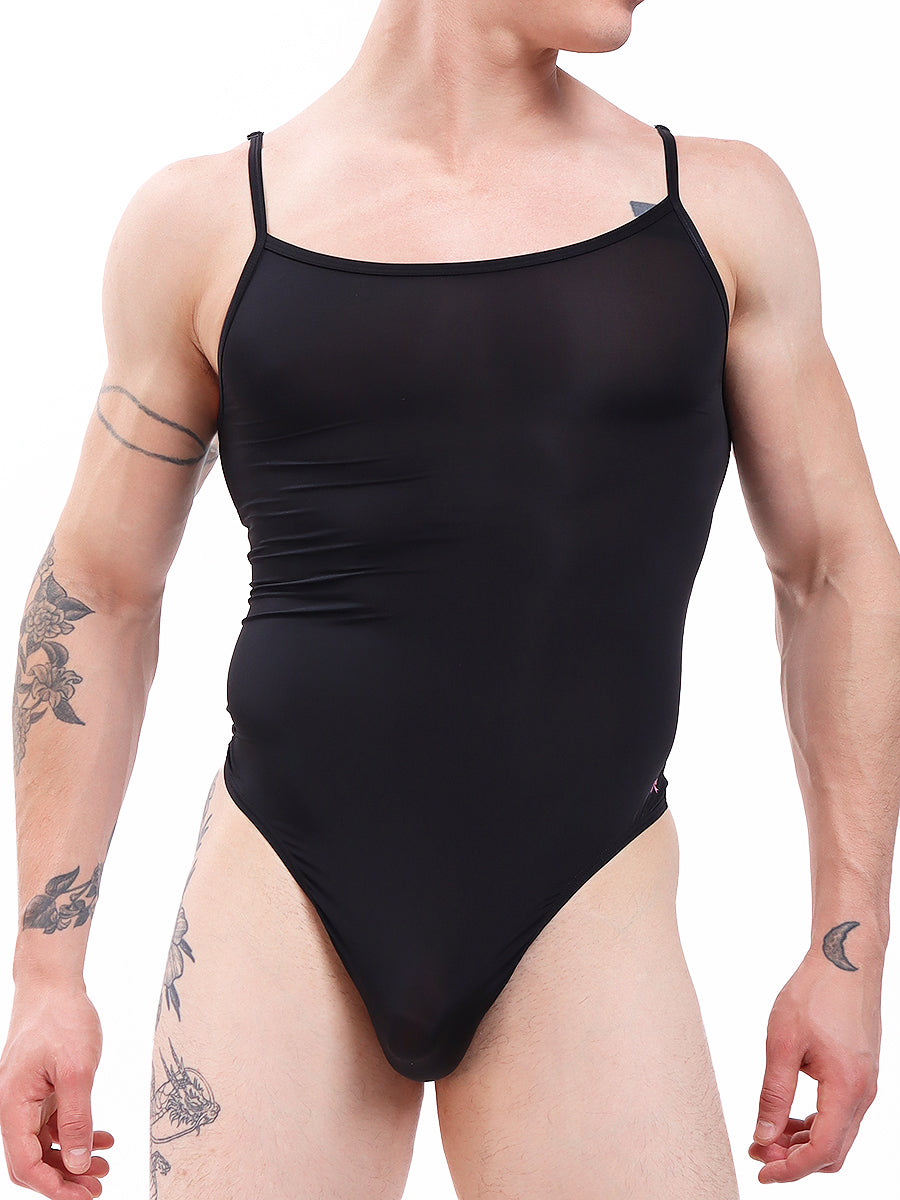 men's black nylon thong bodysuit - Body Aware