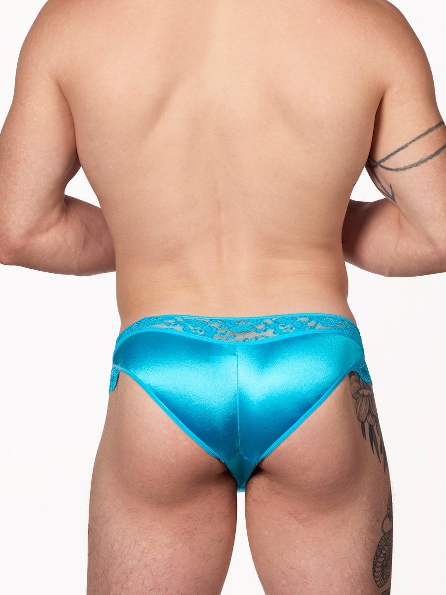 men's blue satin & lacey bikini panties - XDress