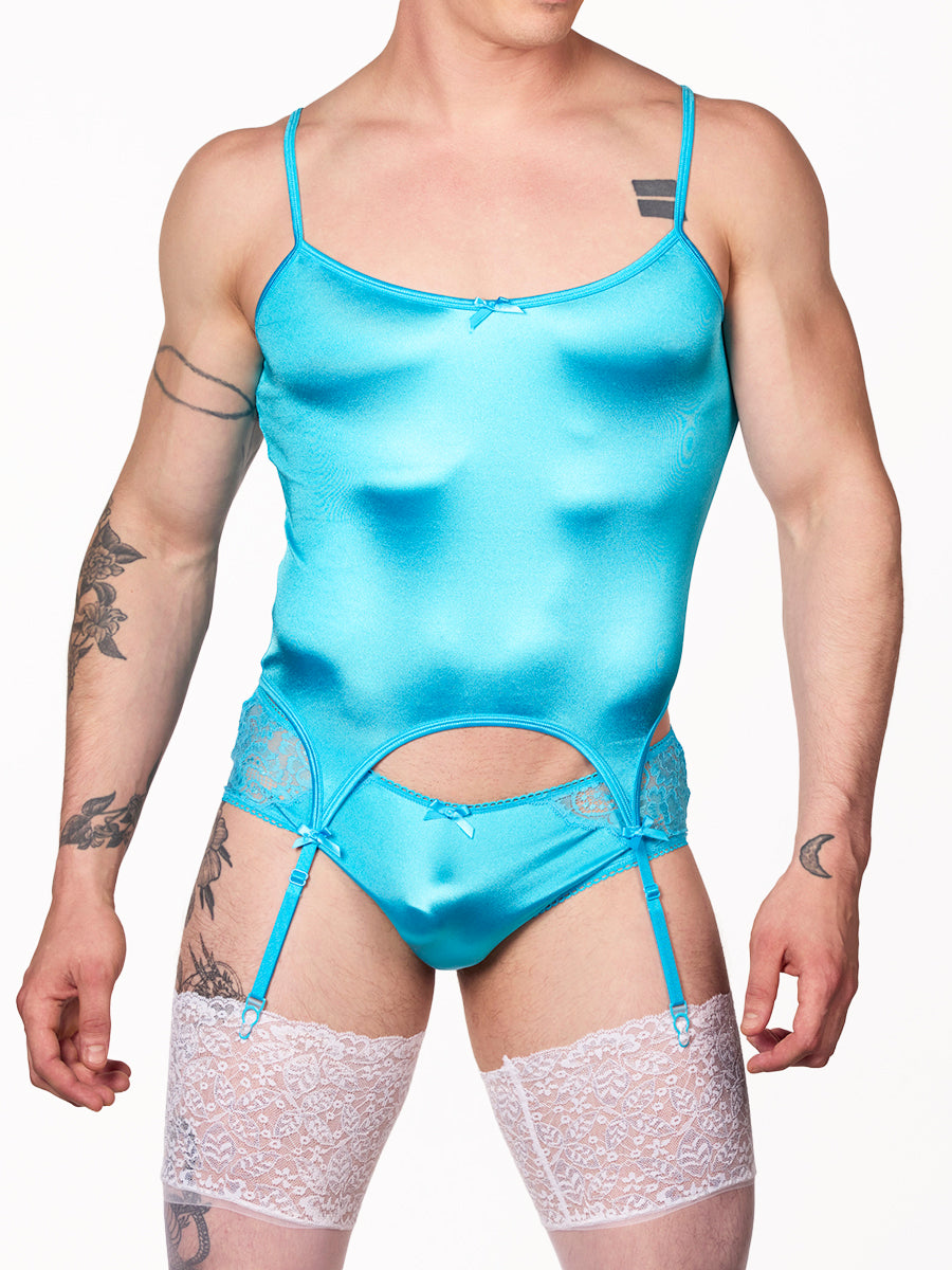 men's turquoise satin merrywidow - XDress 