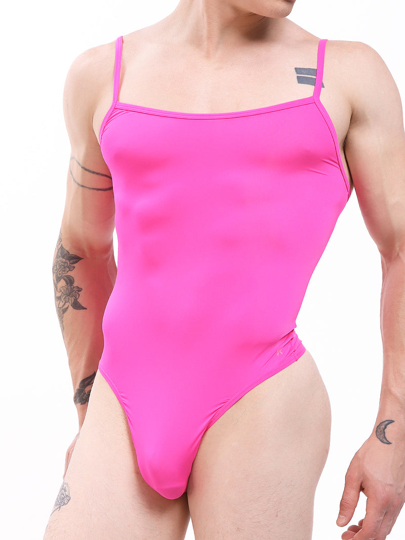 men's neon pink nylon thong bodysuit - XDress