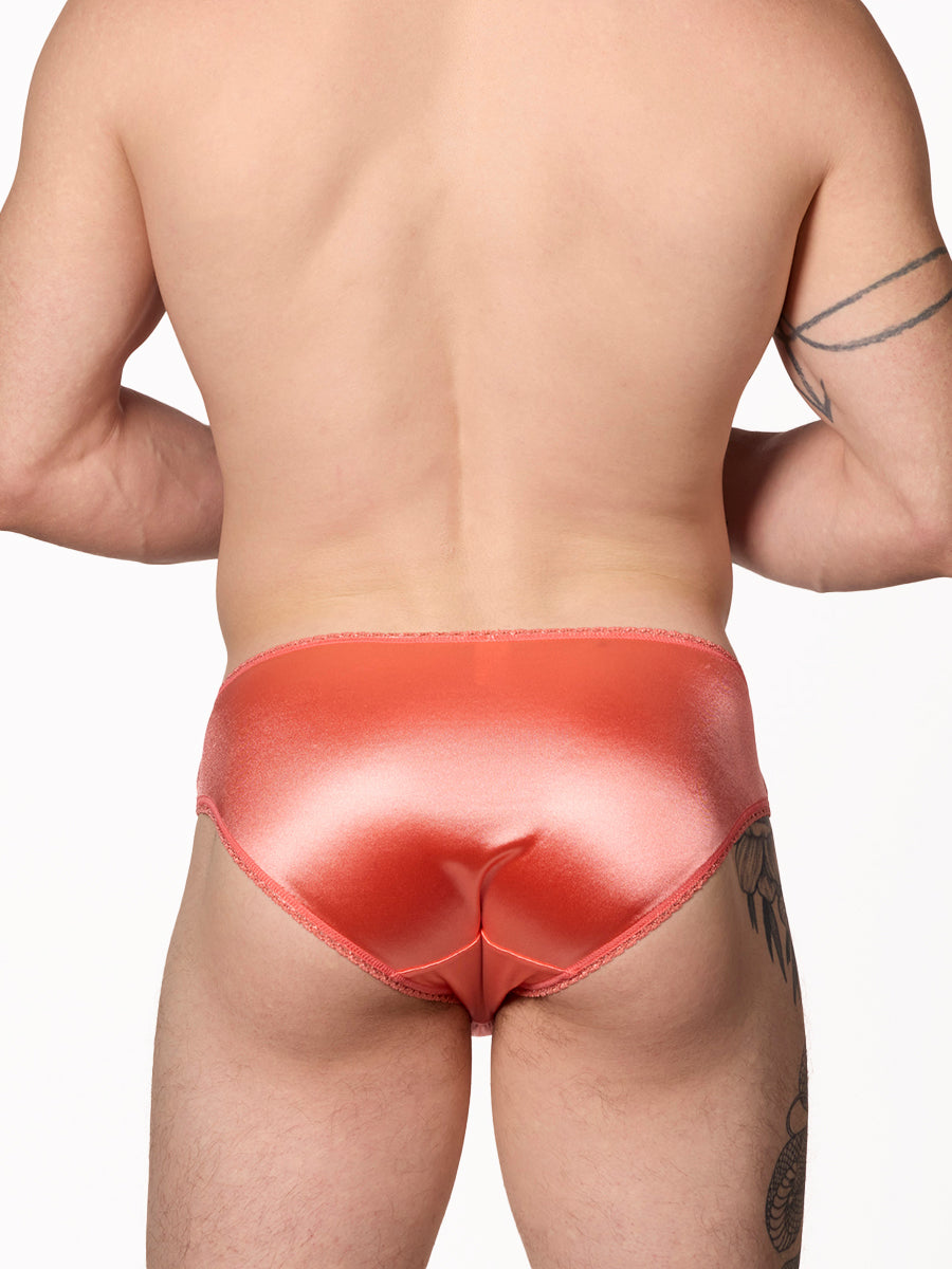 men's peach satin & lace bikini panties - XDress