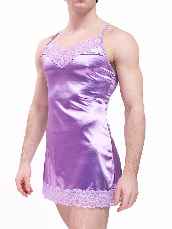 men's purple satin and lace nightie - XDress
