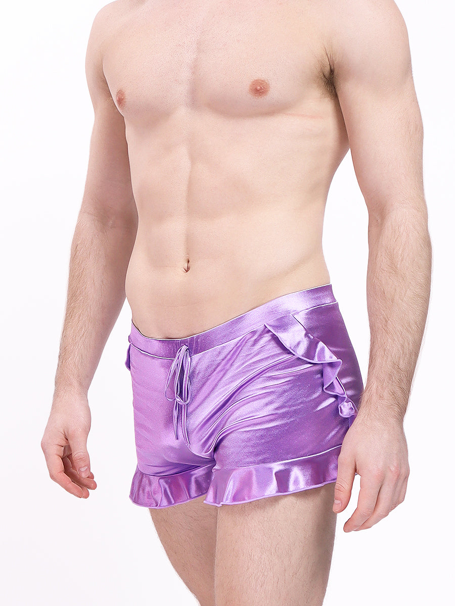 men's purple satin ruffle shorts - XDress