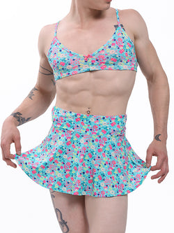 Men's aqua floral mini skirt - XDress