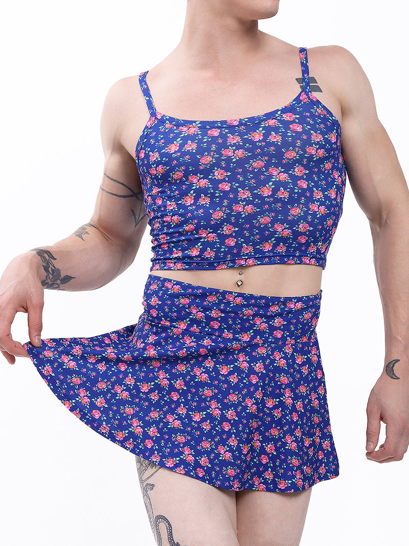men's blue floral print skirt - XDress