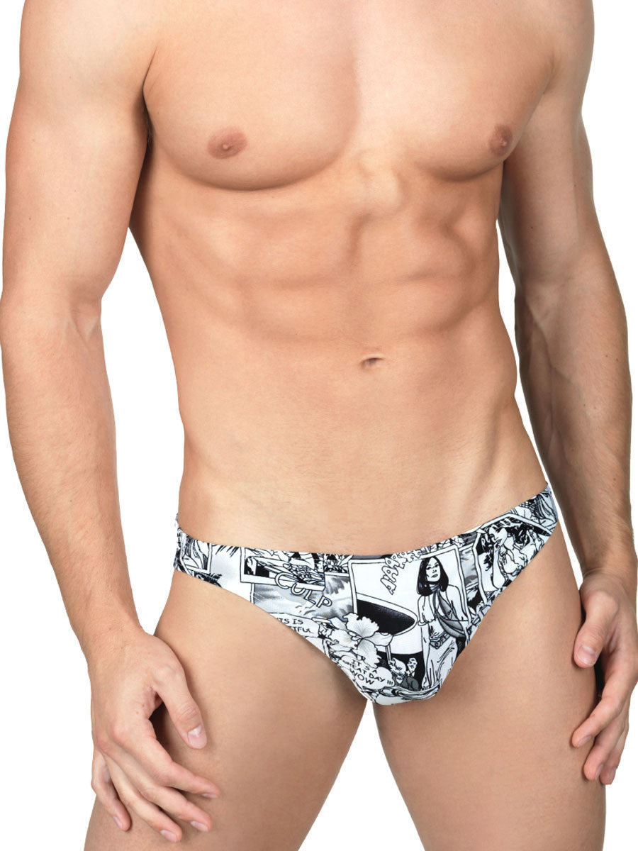 Men's black and white comic print sissy brief panties