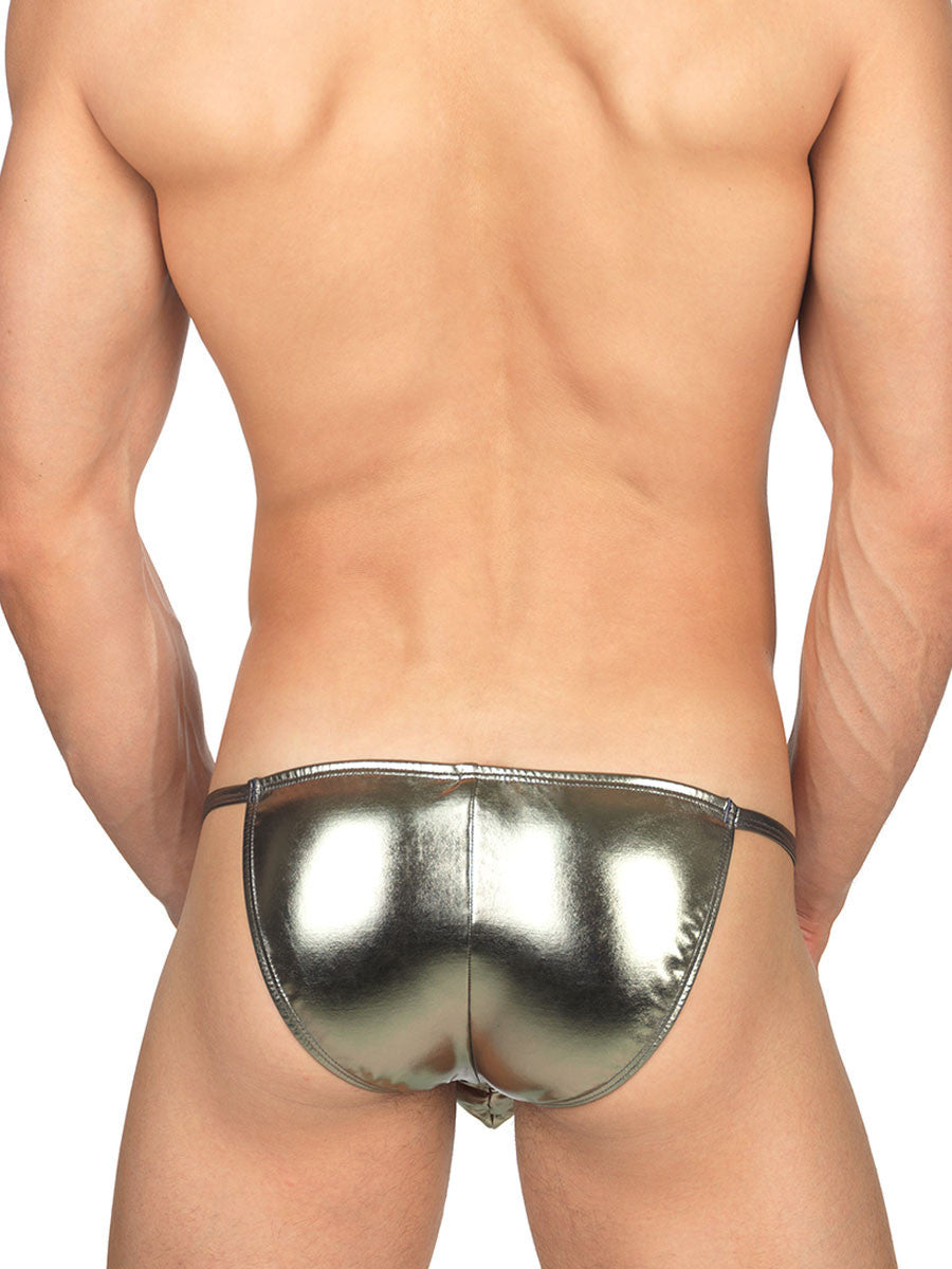 Men's bronze metallic tanga underwear