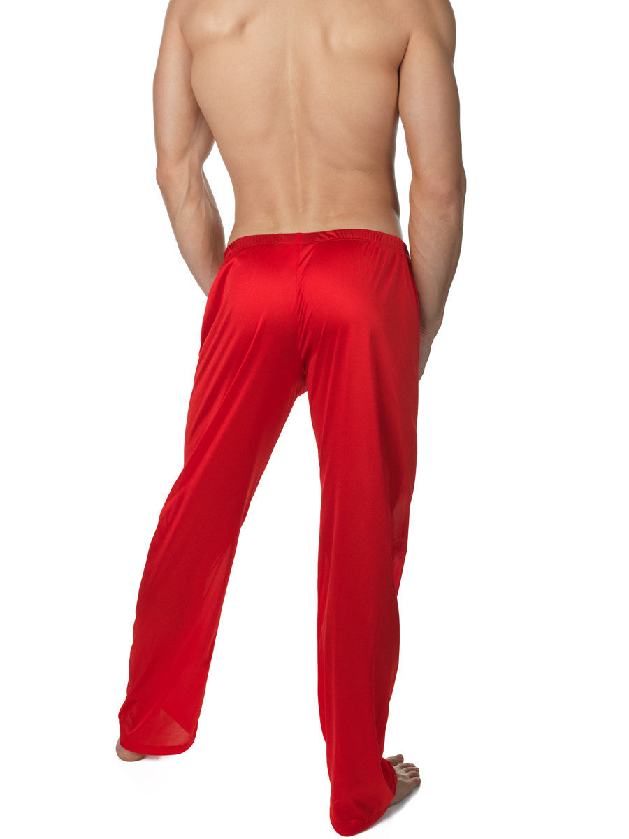 Men's red shiny satin lounge pants