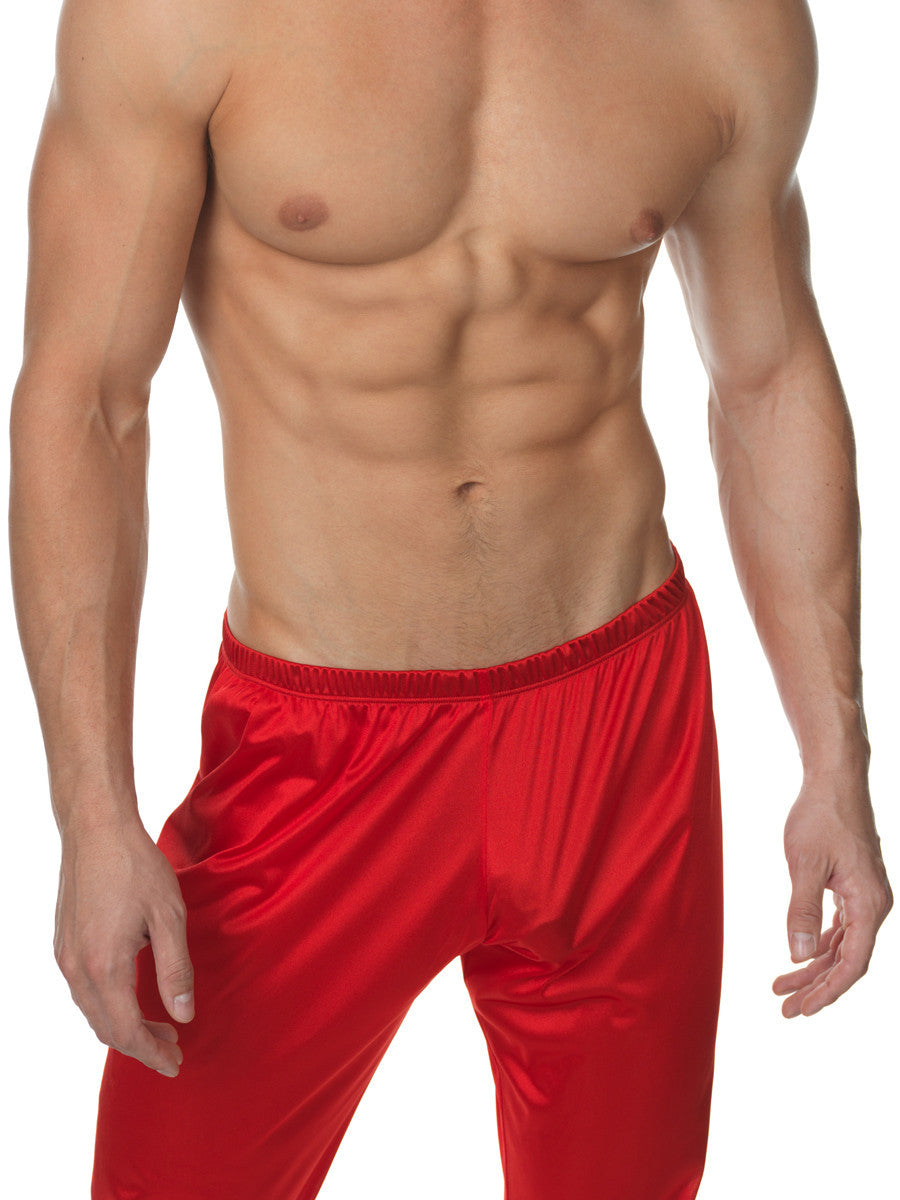 Men's red shiny satin lounge pants