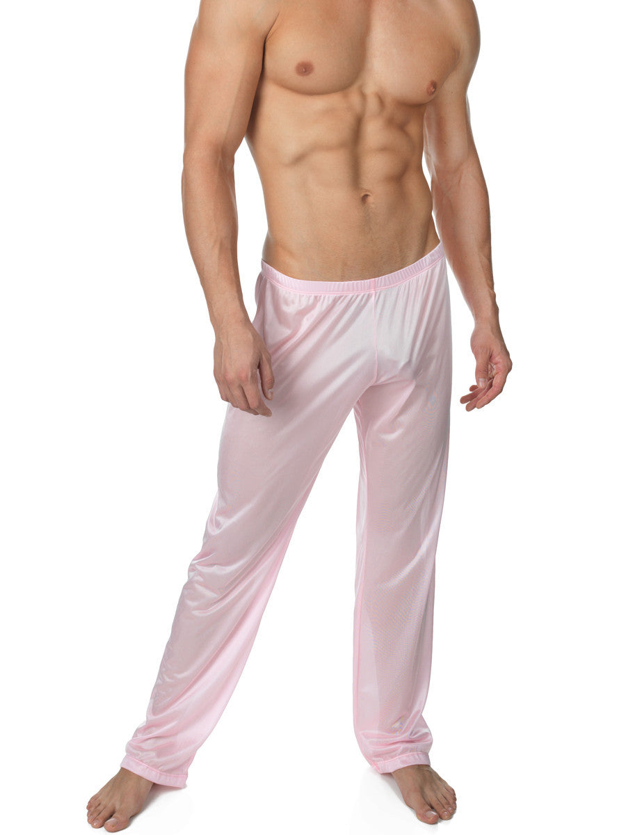 Men's pink shiny satin lounge pants