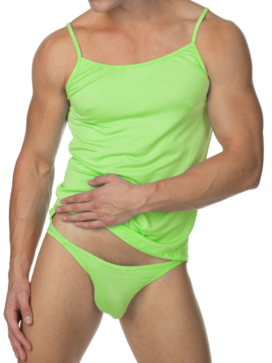 Men's green soft rayon spaghetti strap cami tank top 