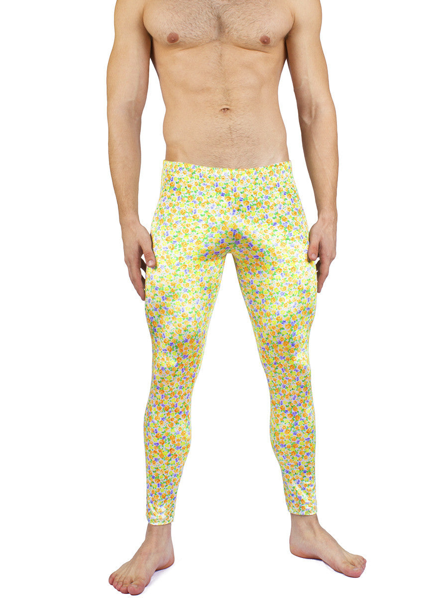 Men's smooth velvet floral pattern stretch leggings