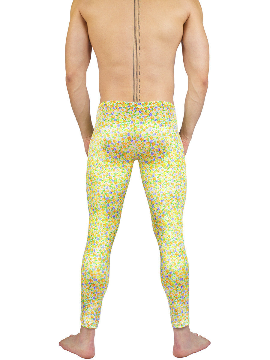 Men's smooth velvet floral pattern stretch leggings