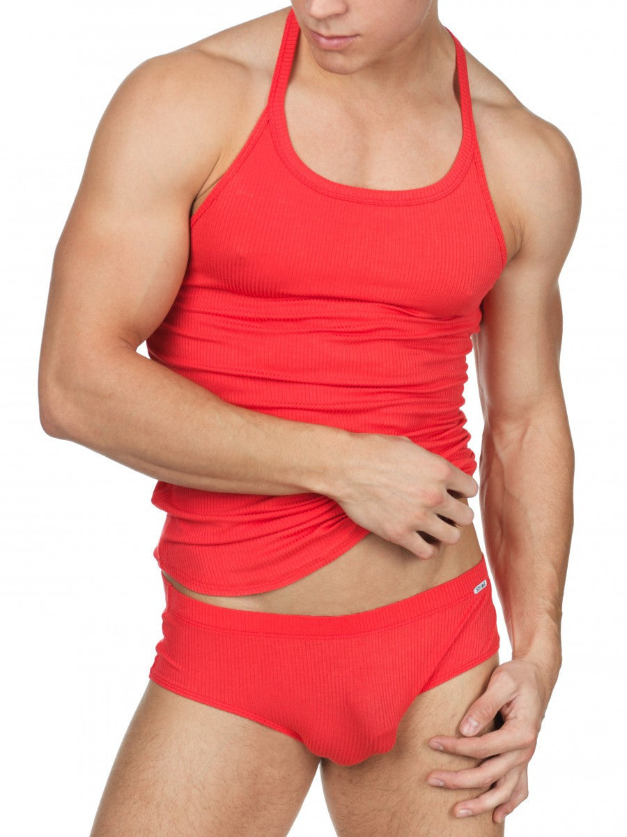 Men's red soft rayon ribbed sports tank top